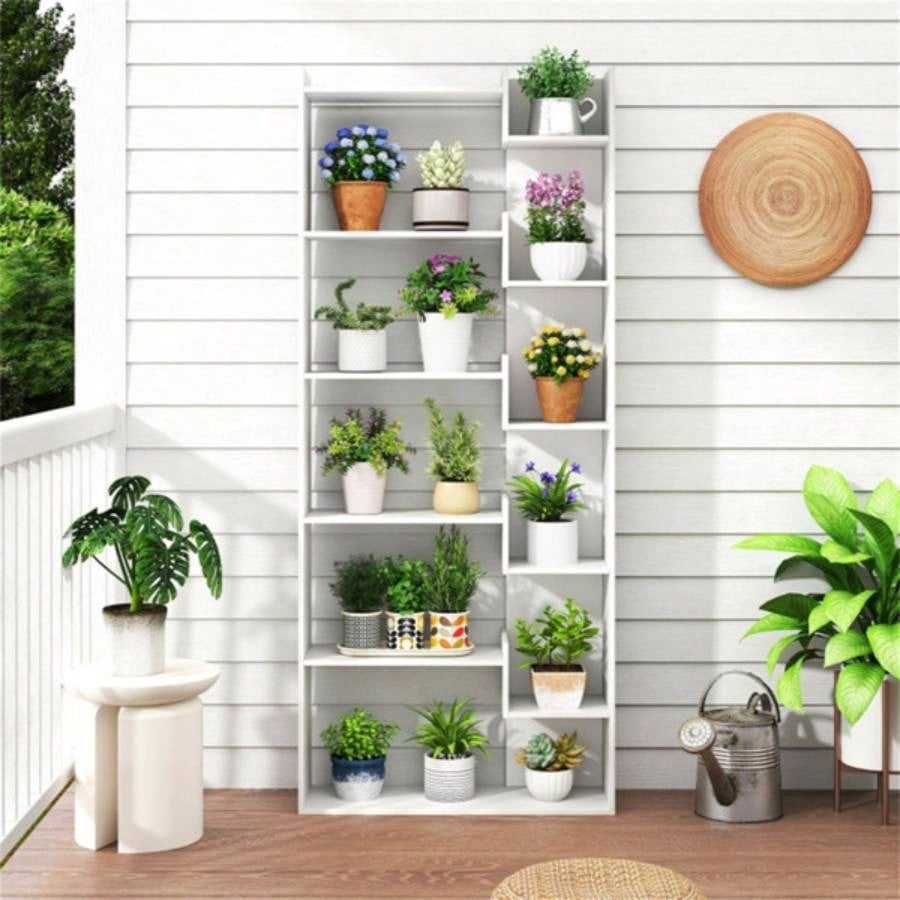 White 6 - Tier Bookshelf Wooden Bookcase