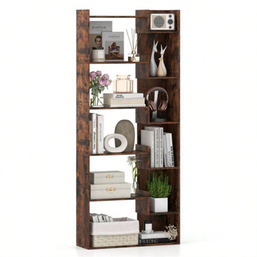 Rustic Brown 6 - Tier Bookshelf Wooden Bookcase