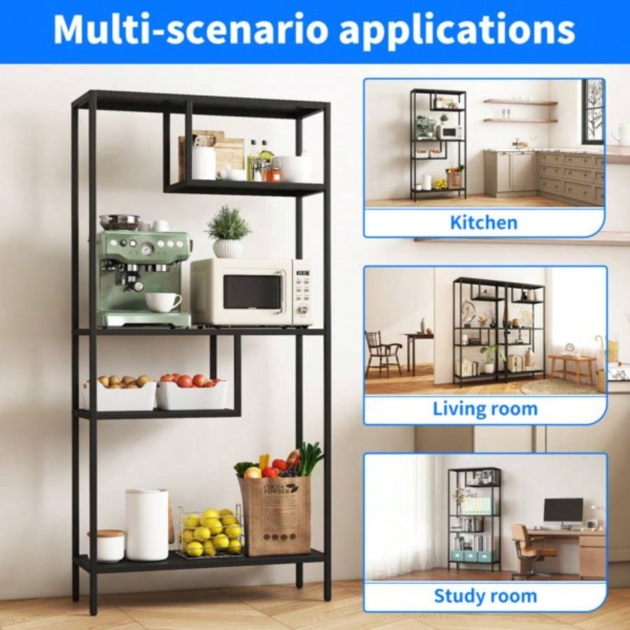Modern Storage Shelf with 4 Compartments Metal, Freestanding Organizer, Book Shelves Display Shelves Living Room, Bedroom, Home Office