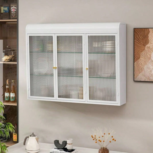 3 Door Arched Wall Mounted Glass Cabinets Kitchen, Living Room and BathroomWhite
