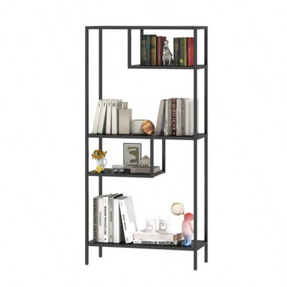 Modern Storage Shelf with 4 Compartments Metal, Freestanding Organizer, Book Shelves Display Shelves Living Room, Bedroom, Home Office