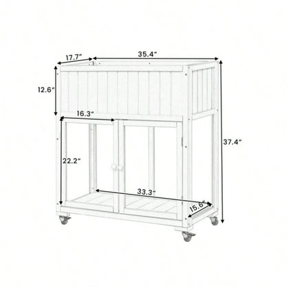 35.439; 39; 17.39; 39; 37.439; 39; Wood Cold Frame, Compact 2 Doors Garden Greenhouse with Wheels, Raised Bed with Liner Indoor Outdoor Use, White