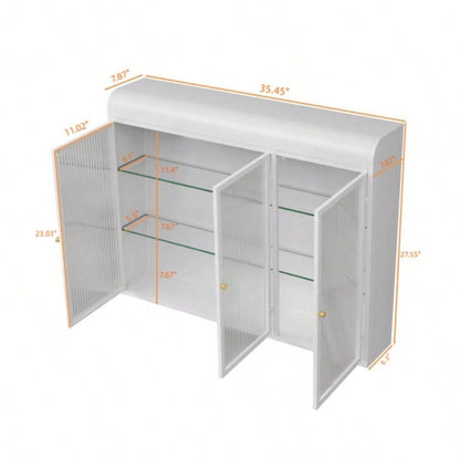 3 Door Arched Wall Mounted Glass Cabinets Kitchen, Living Room and BathroomWhite