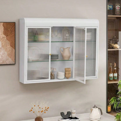 3 Door Arched Wall Mounted Glass Cabinets Kitchen, Living Room and BathroomWhite