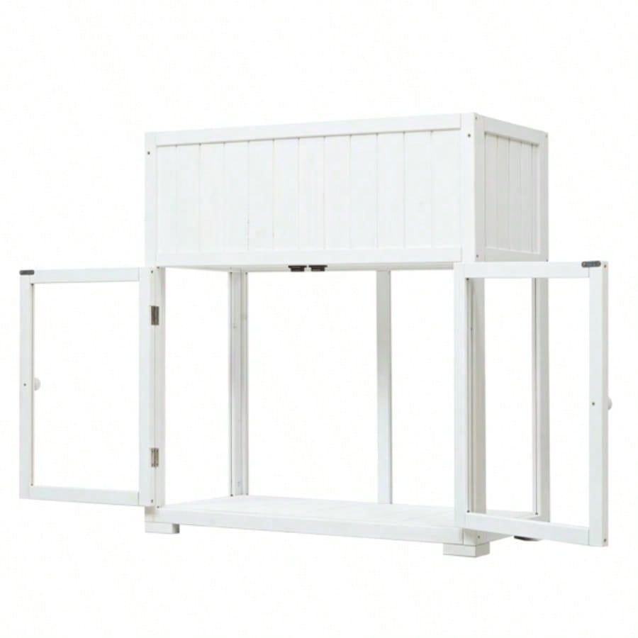 35.439; 39; 17.39; 39; 37.439; 39; Wood Cold Frame, Compact 2 Doors Garden Greenhouse with Wheels, Raised Bed with Liner Indoor Outdoor Use, White