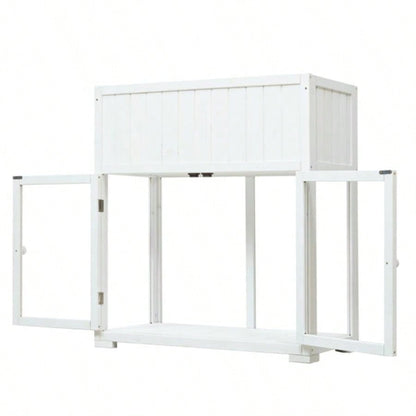 35.439; 39; 17.39; 39; 37.439; 39; Wood Cold Frame, Compact 2 Doors Garden Greenhouse with Wheels, Raised Bed with Liner Indoor Outdoor Use, White