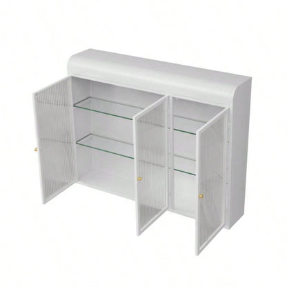 3 Door Arched Wall Mounted Glass Cabinets Kitchen, Living Room and BathroomWhite