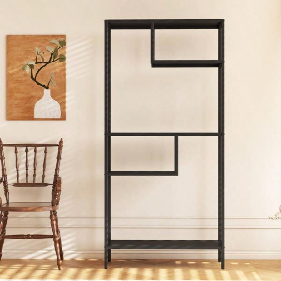 Modern Storage Shelf with 4 Compartments Metal, Freestanding Organizer, Book Shelves Display Shelves Living Room, Bedroom, Home Office