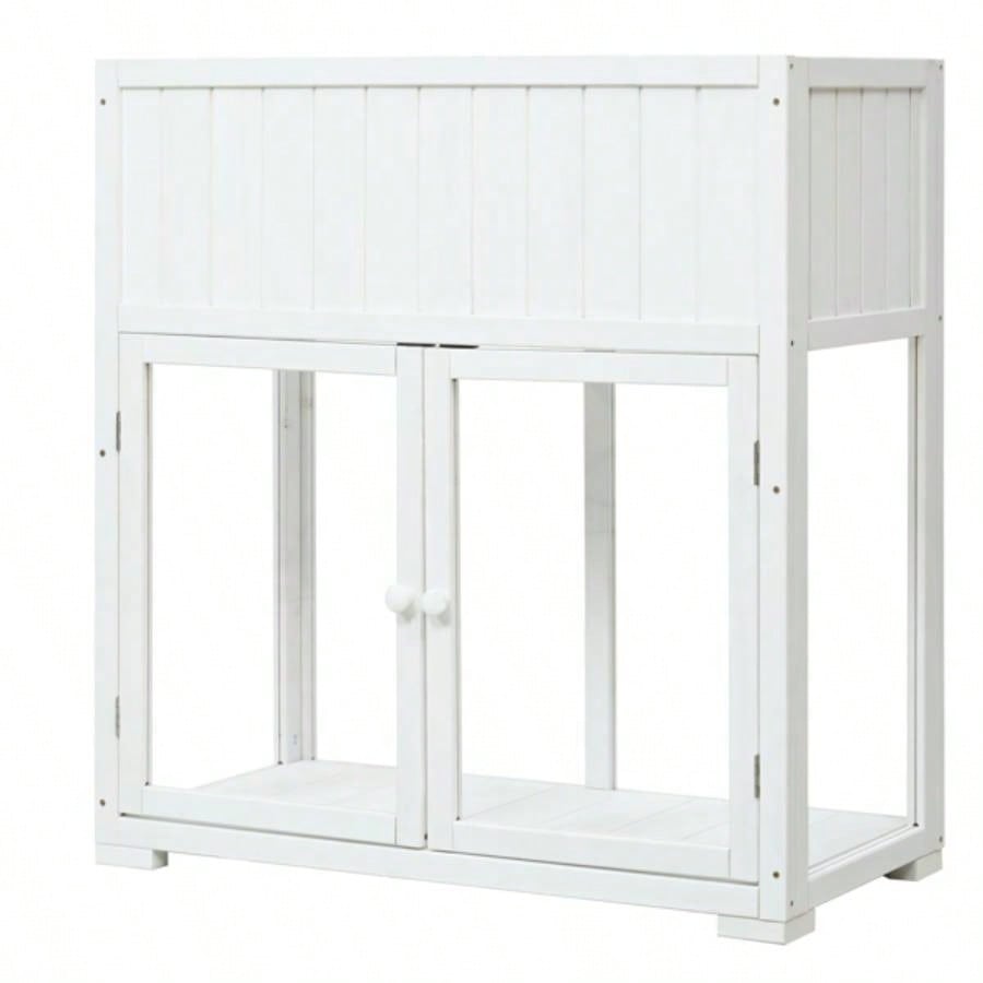 35.439; 39; 17.39; 39; 37.439; 39; Wood Cold Frame, Compact 2 Doors Garden Greenhouse with Wheels, Raised Bed with Liner Indoor Outdoor Use, White