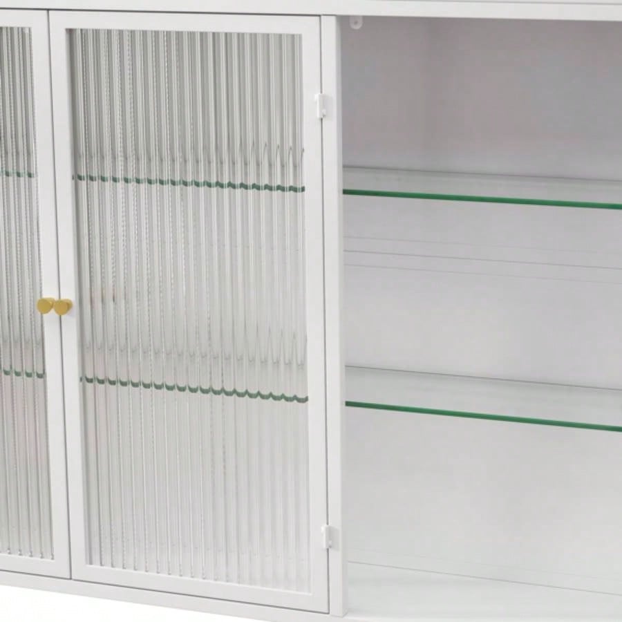 3 Door Arched Wall Mounted Glass Cabinets Kitchen, Living Room and BathroomWhite