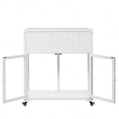 35.439; 39; 17.39; 39; 37.439; 39; Wood Cold Frame, Compact 2 Doors Garden Greenhouse with Wheels, Raised Bed with Liner Indoor Outdoor Use, White