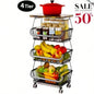 4 Tier Fruit Storage Basket, Fruit Vegetable Cart with Solid Wood, Kitchen Storage Rack with Rollers Pantry