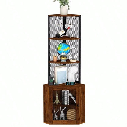 Corner Shelf with Doors, 65 Corner Cabinet Wine Glass Rack, 6 Tier Bookshelf Display, Freestanding Corner Storage Stand Kitchen, Living Room, BalconyUnable to ship on weekends, please note