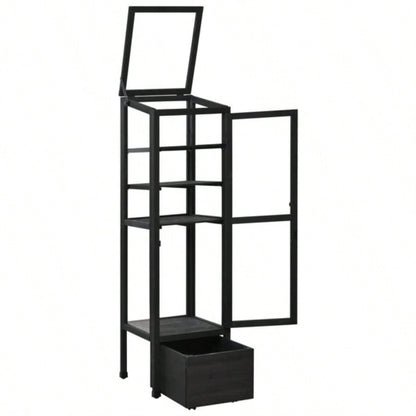 TOPMAX 62.4inch Height Wood Garden Greenhouse Balcony Portable Cold Frame with Movable Storage Box and Adjustable Shelves Outdoor Indoor Use, Black