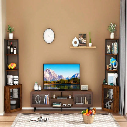 Corner Shelf with Doors, 65 Corner Cabinet Wine Glass Rack, 6 Tier Bookshelf Display, Freestanding Corner Storage Stand Kitchen, Living Room, BalconyUnable to ship on weekends, please note