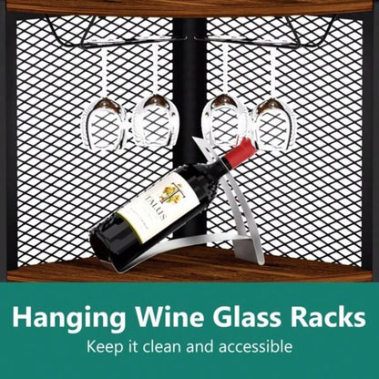 Corner Shelf with Doors, 65 Corner Cabinet Wine Glass Rack, 6 Tier Bookshelf Display, Freestanding Corner Storage Stand Kitchen, Living Room, BalconyUnable to ship on weekends, please note