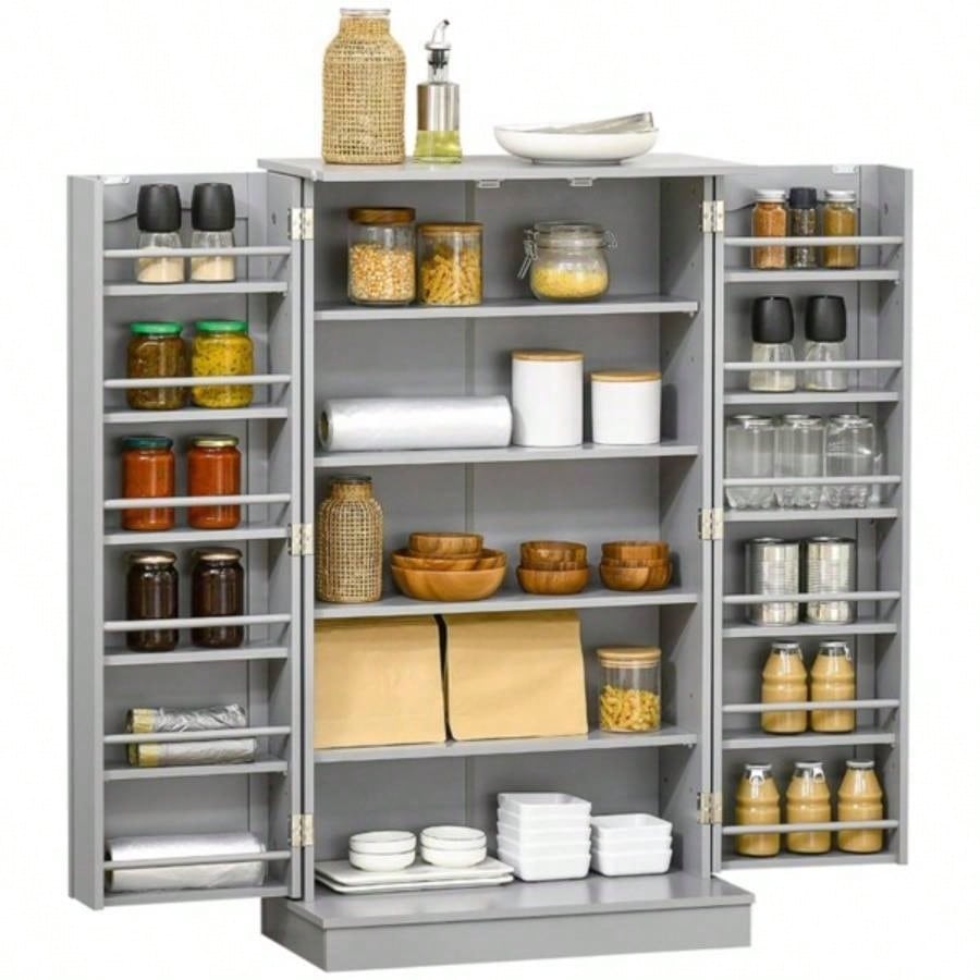 Simple Triamine Adjustable Shelves Sideboard With Door Cabinet White, Gray - AS Prohibited by