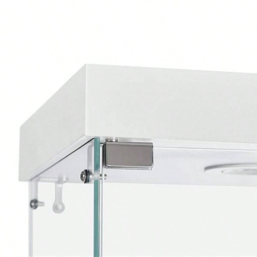 4 - Tier Glass Display Cabinet, Double Door Glass Cabinet, Four Partitions, Two Locks, Floor Standing Storage Cabinet Living Room, Bedroom, Showroom and Office, White, 31.5Lx 14.2x 66.3H