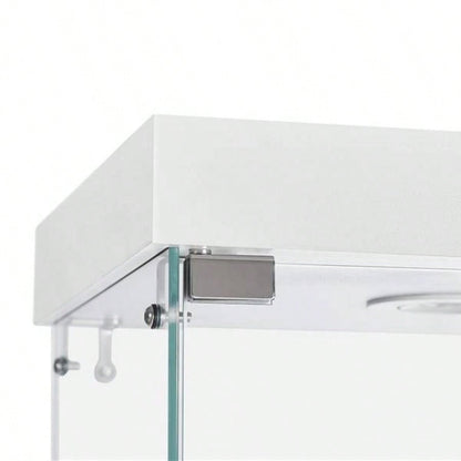 4 - Tier Glass Display Cabinet, Double Door Glass Cabinet, Four Partitions, Two Locks, Floor Standing Storage Cabinet Living Room, Bedroom, Showroom and Office, White, 31.5Lx 14.2x 66.3H