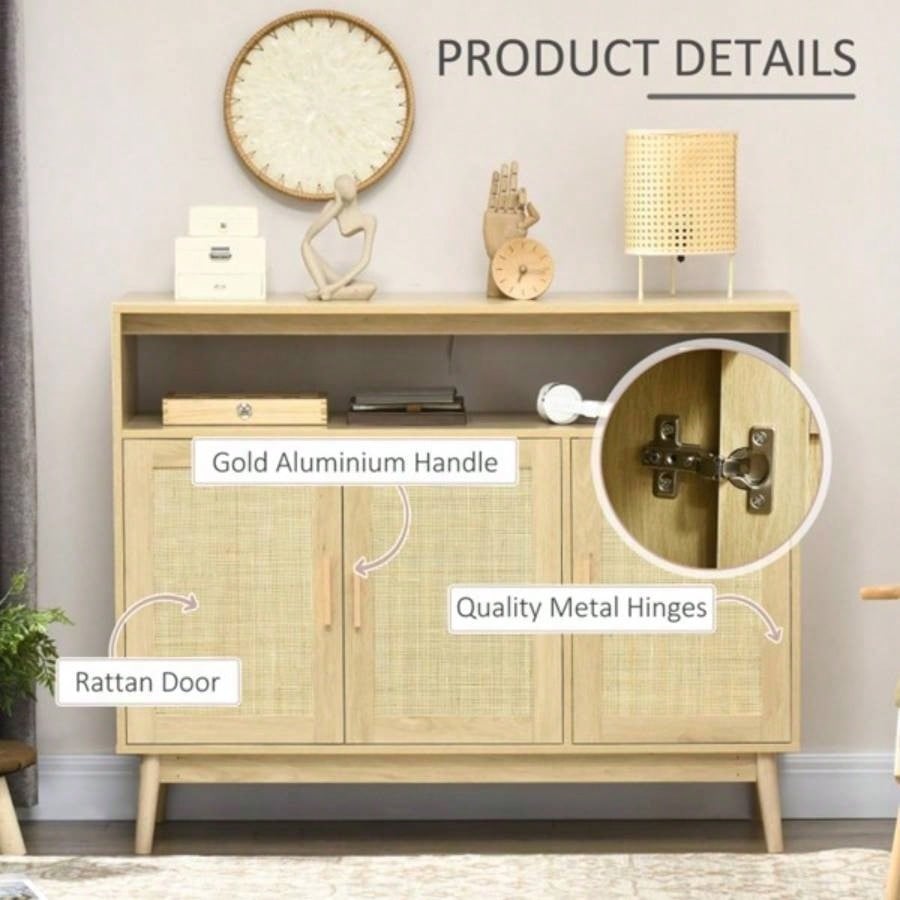 Sideboard Buffet Cabinet with Rattan Doors, Natural Prohibited by