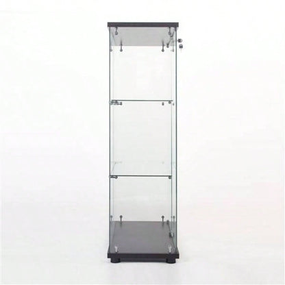 One Door Glass Cabinet Glass Display Cabinet with 3 Shelves, Black 1