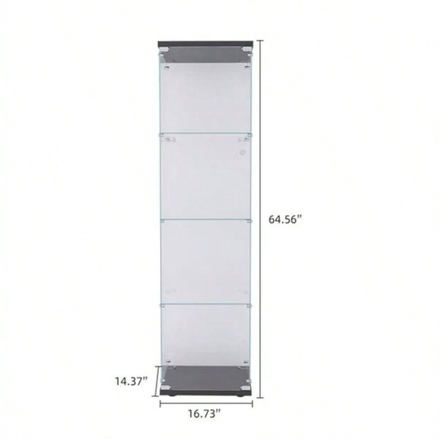 4 Shelves Glass Cabinet Glass Display Cabinet with One Door, Black 1