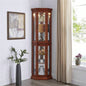 Corner Curio Cabinet with Lights, Adjustable Tempered Glass Shelves, Mirrored Back, Display Cabinet, Walnut E26 light bulb not included