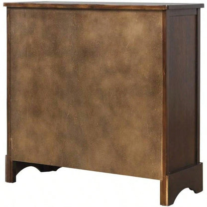 Rustic Storage Cabinet with Two Drawers and Four Classic Rattan Basket Dining Room/Living Room Espresso