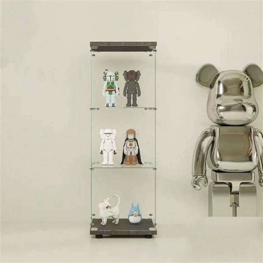 One Door Glass Cabinet Glass Display Cabinet with 3 Shelves, Black 1
