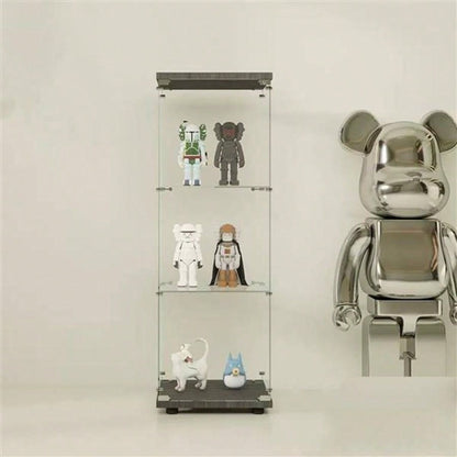 One Door Glass Cabinet Glass Display Cabinet with 3 Shelves, Black 1
