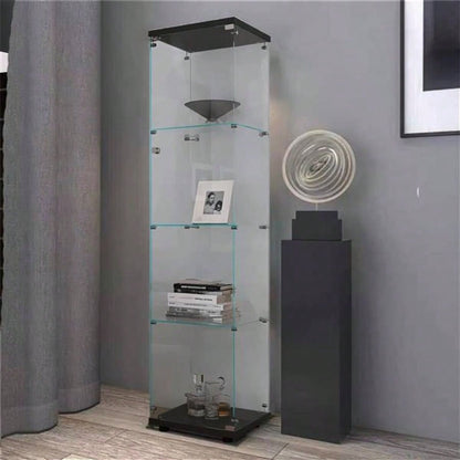 4 Shelves Glass Cabinet Glass Display Cabinet with One Door, Black 1