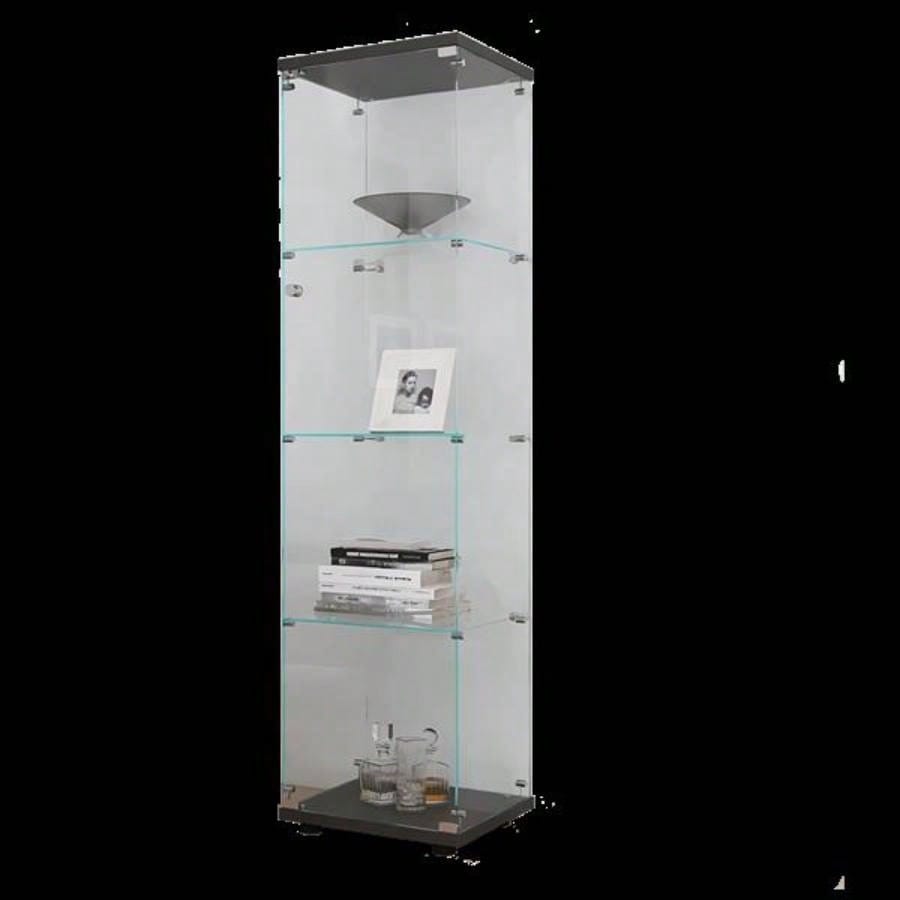 4 Shelves Glass Cabinet Glass Display Cabinet with One Door, Black 1
