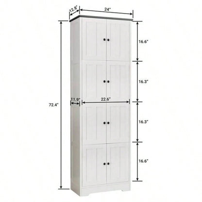 Tall Storage Cabinet with 8 Doors and 4 Shelves, Wall Storage Cabinet Living Room, Kitchen, Office, Bedroom, Bathroom, White