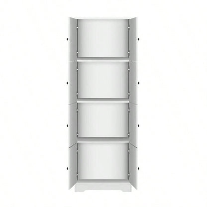 Tall Storage Cabinet with 8 Doors and 4 Shelves, Wall Storage Cabinet Living Room, Kitchen, Office, Bedroom, Bathroom, White