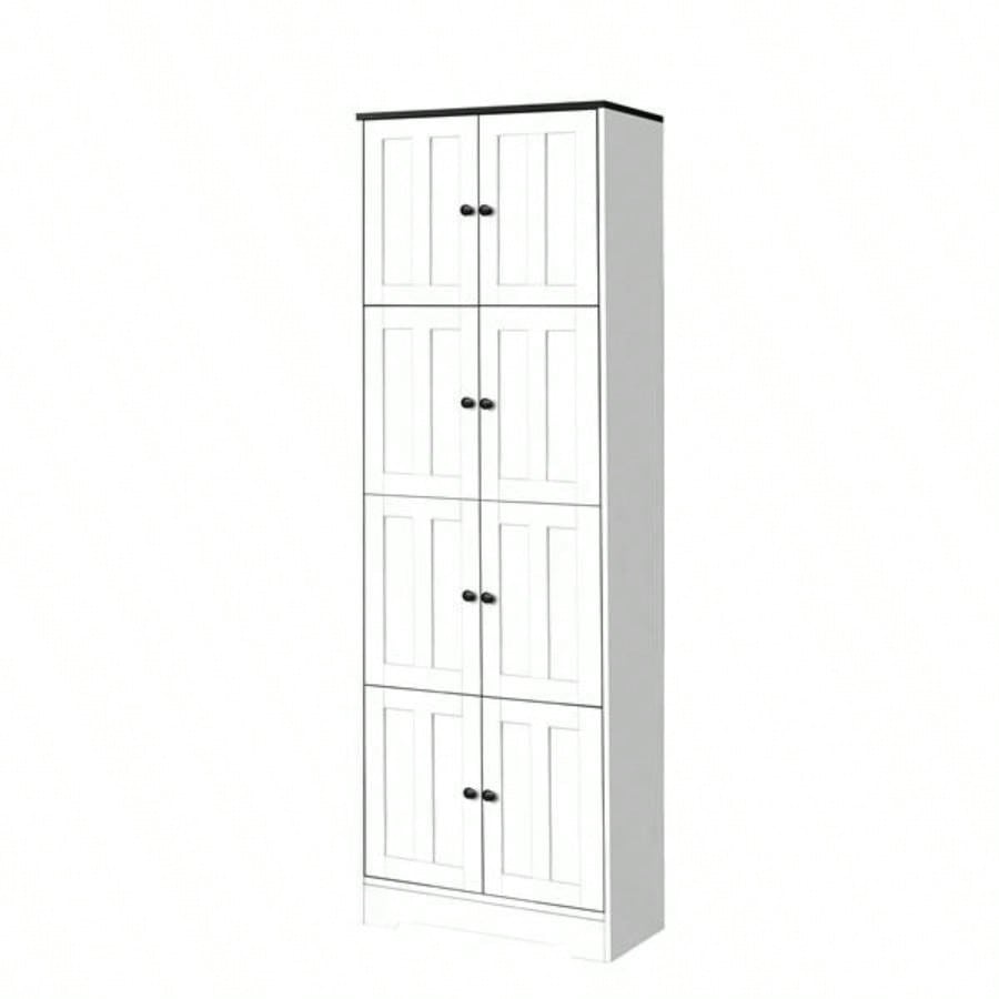 Tall Storage Cabinet with 8 Doors and 4 Shelves, Wall Storage Cabinet Living Room, Kitchen, Office, Bedroom, Bathroom, White
