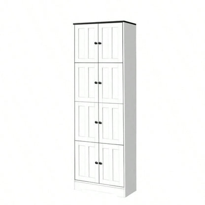 Tall Storage Cabinet with 8 Doors and 4 Shelves, Wall Storage Cabinet Living Room, Kitchen, Office, Bedroom, Bathroom, White