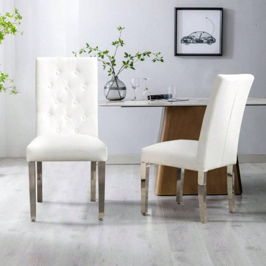 Set of 2 Modern Dining Chairs with Plush Velvet Upholstery, Sturdy Stainless Steel S - Shaped Springs - Ergonomic Support Dining Room, Kitchen, Office Beige