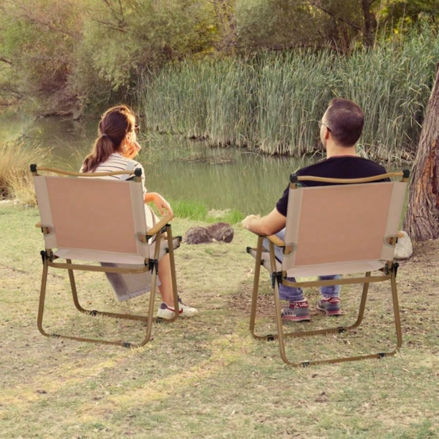 2 Pack Folding Camping Chair, Lightweight Portable Outdoor Beach Chairs Armchairs Backyard Festivals Fishing Picnic Hiking, Khaki