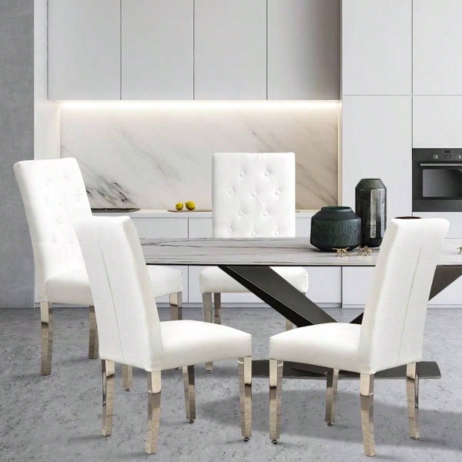 Set of 2 Modern Dining Chairs with Plush Velvet Upholstery, Sturdy Stainless Steel S - Shaped Springs - Ergonomic Support Dining Room, Kitchen, Office Beige