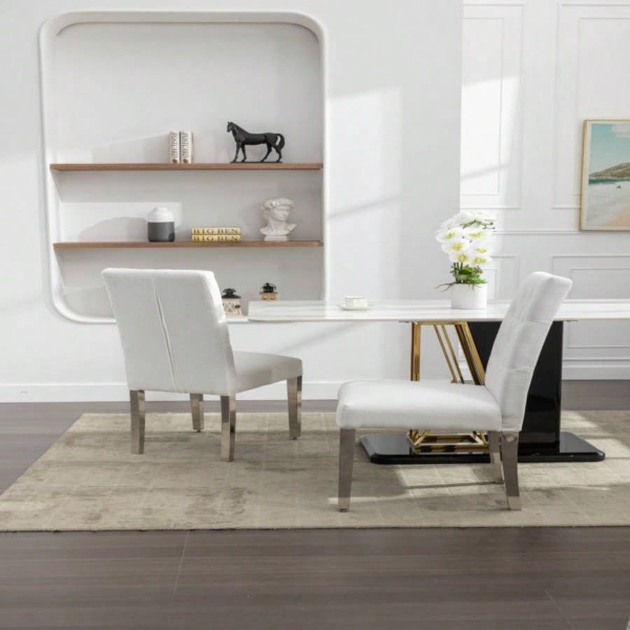Set of 2 Modern Dining Chairs with Plush Velvet Upholstery, Sturdy Stainless Steel S - Shaped Springs - Ergonomic Support Dining Room, Kitchen, Office Beige