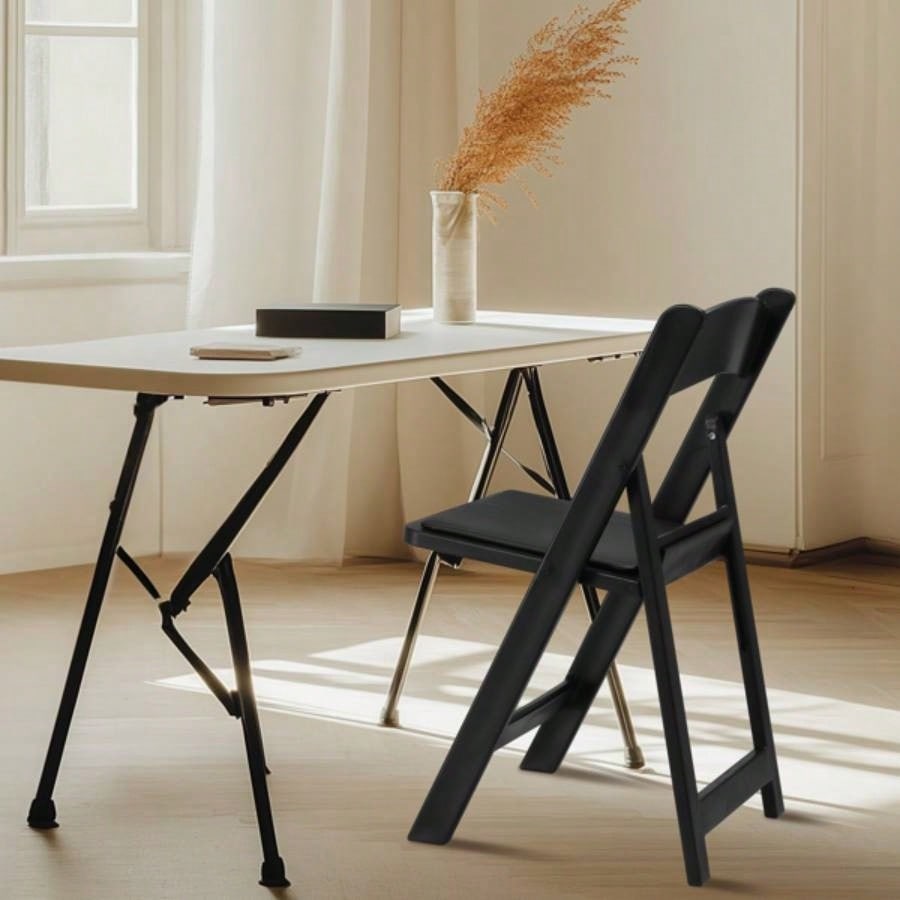 4 Pack Folding Chairs, Resin Chairs with Padded, Comfortable Event Chairs Indoor Outdoor Home Event Party Picnic School Wedding, Black