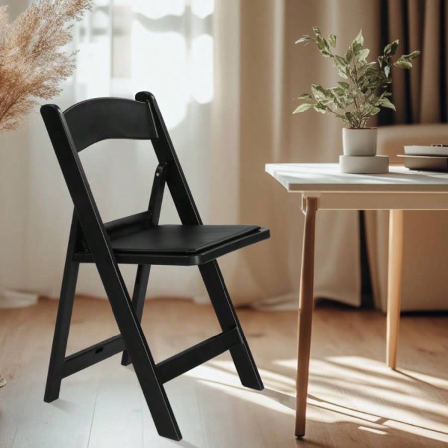 4 Pack Folding Chairs, Resin Chairs with Padded, Comfortable Event Chairs Indoor Outdoor Home Event Party Picnic School Wedding, Black