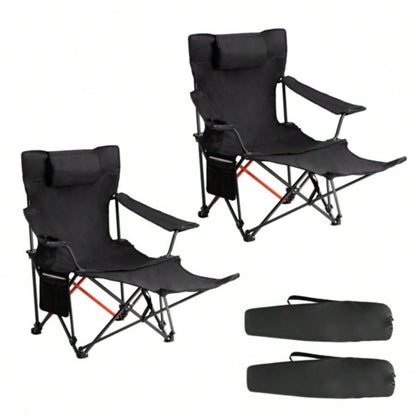 2 Pack 2 - in - 1 Camping Chair Reclining, Lightweight Folding Camping Chair with Adjustable Backrest Removable Footrest, Camping Lounge Chair with Headrest, Cup Holder, Storage Bag, Beach Lawn Conc