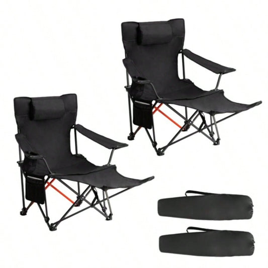 2 Pack 2 - in - 1 Camping Chair Reclining, Lightweight Folding Camping Chair with Adjustable Backrest Removable Footrest, Camping Lounge Chair with Headrest, Cup Holder, Storage Bag, Beach Lawn Conc