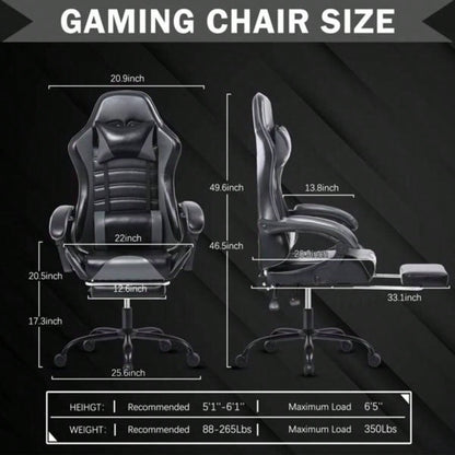 Gaming Chair, Computer Chair with Wheels, Adjustable Height Pu Leather Gamer Chair Office Desk Chair, Ergonomic Video Game Chair Adults