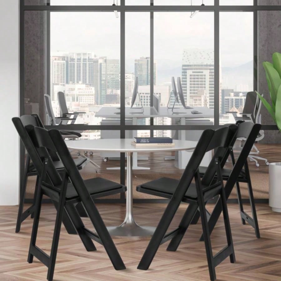 4 Pack Folding Chairs, Resin Chairs with Padded, Comfortable Event Chairs Indoor Outdoor Home Event Party Picnic School Wedding, Black