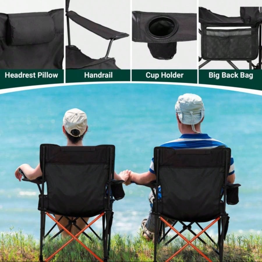 2 Pack 2 - in - 1 Camping Chair Reclining, Lightweight Folding Camping Chair with Adjustable Backrest Removable Footrest, Camping Lounge Chair with Headrest, Cup Holder, Storage Bag, Beach Lawn Conc