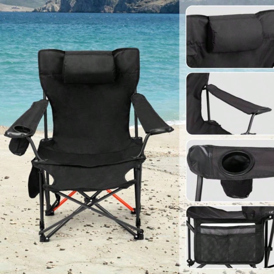 2 Pack 2 - in - 1 Camping Chair Reclining, Lightweight Folding Camping Chair with Adjustable Backrest Removable Footrest, Camping Lounge Chair with Headrest, Cup Holder, Storage Bag, Beach Lawn Conc
