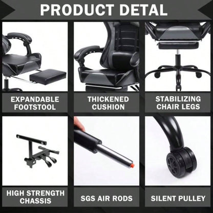 Gaming Chair, Computer Chair with Wheels, Adjustable Height Pu Leather Gamer Chair Office Desk Chair, Ergonomic Video Game Chair Adults