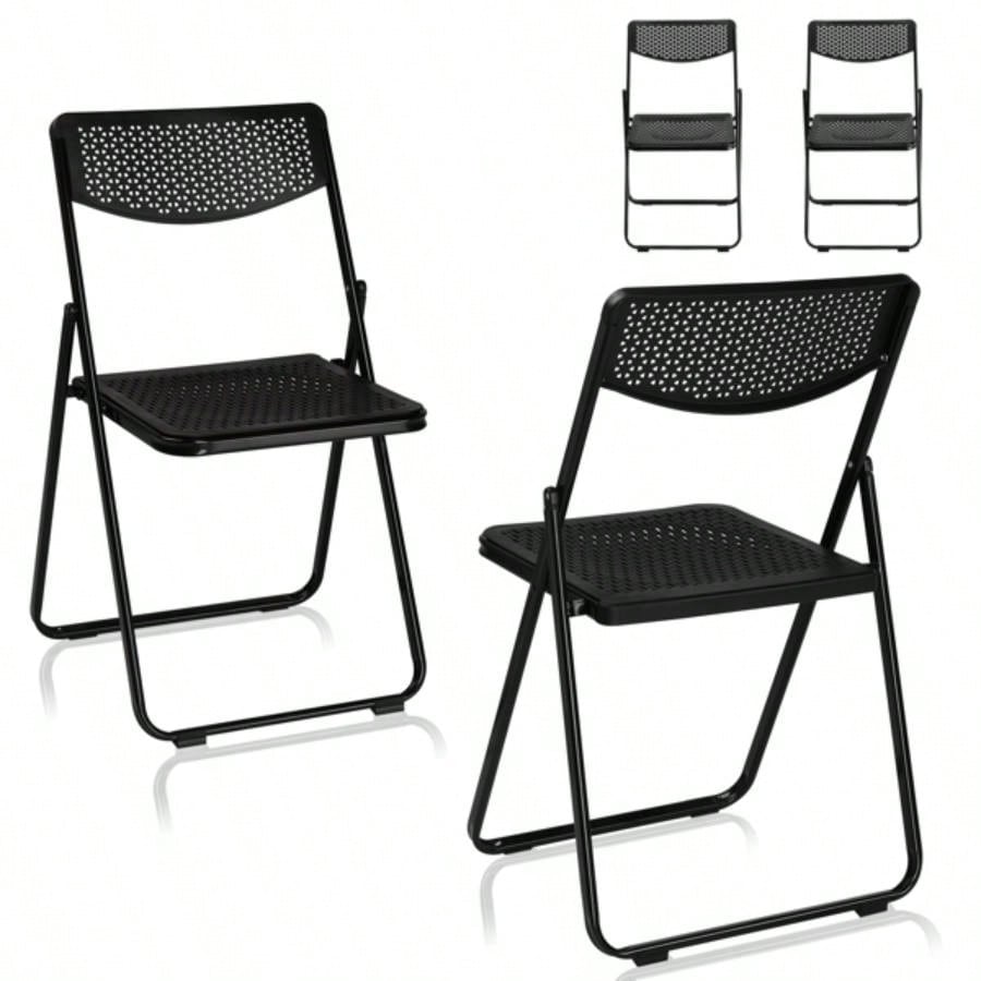 4 Pack Plastic Folding Chairs, Lightweight Stackable Commercial Chairs, Portable Event Seats Indoor Outdoor Home Event Party Picnic School Wedding, Black